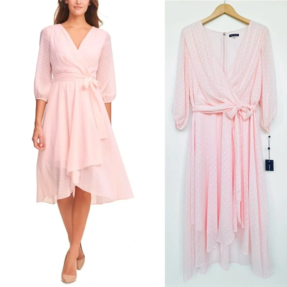 Tommy Hilfiger Pale Pink Asymmetrical Wrap Dress - Picture 2 of 12